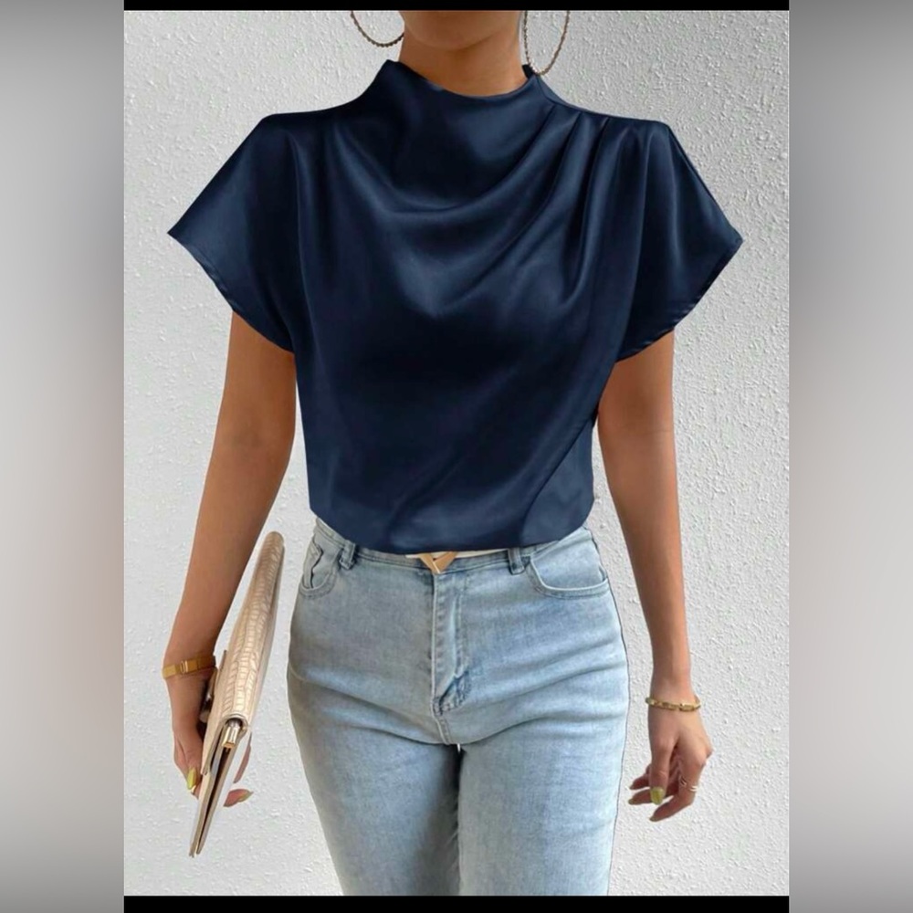 SHEIN Blue Boxy Cap Sleeve Blouse